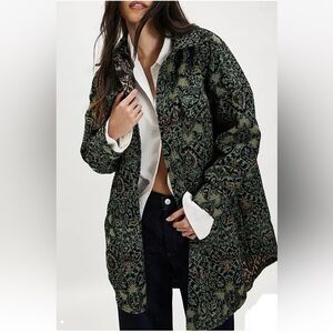 Free People We The Free Tapestry Fog Blue-Green Jacquard Shirt Jacket NWT Size M